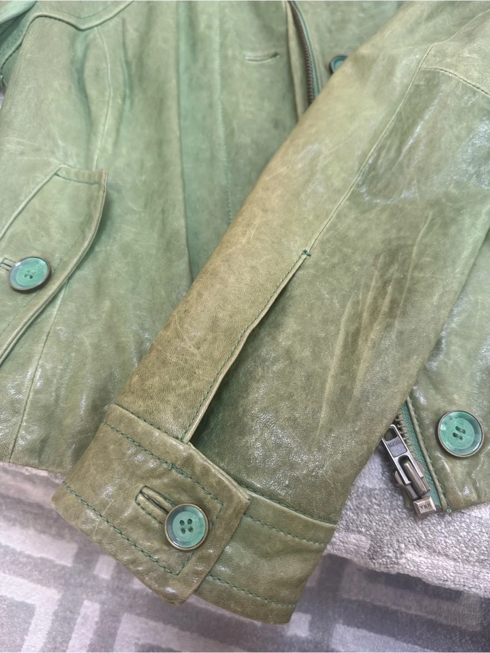 Rachel Zoe Olive Green Leather Button-Front Jacket